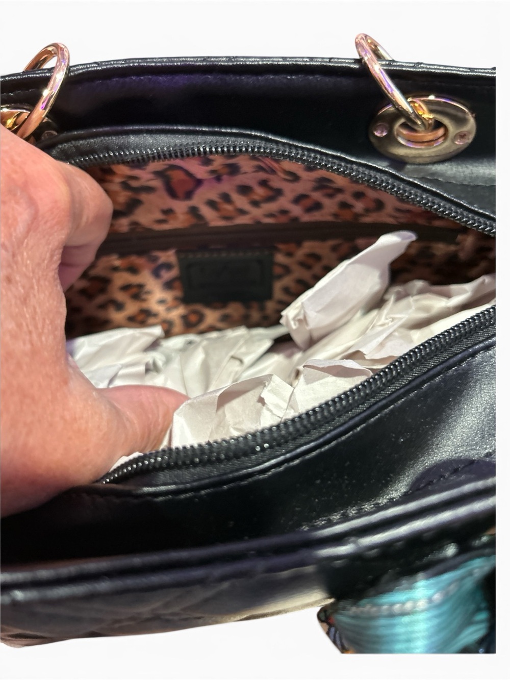 Wendy Keen Quilted Black Satchel with Scarf Accent and Ring Charm - Picture 3 of 4